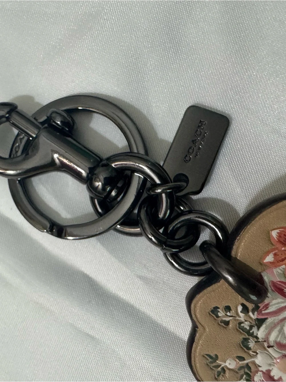 Coach Floral Leather Keyring & Bag Charm in Beechwood, Pink and Green